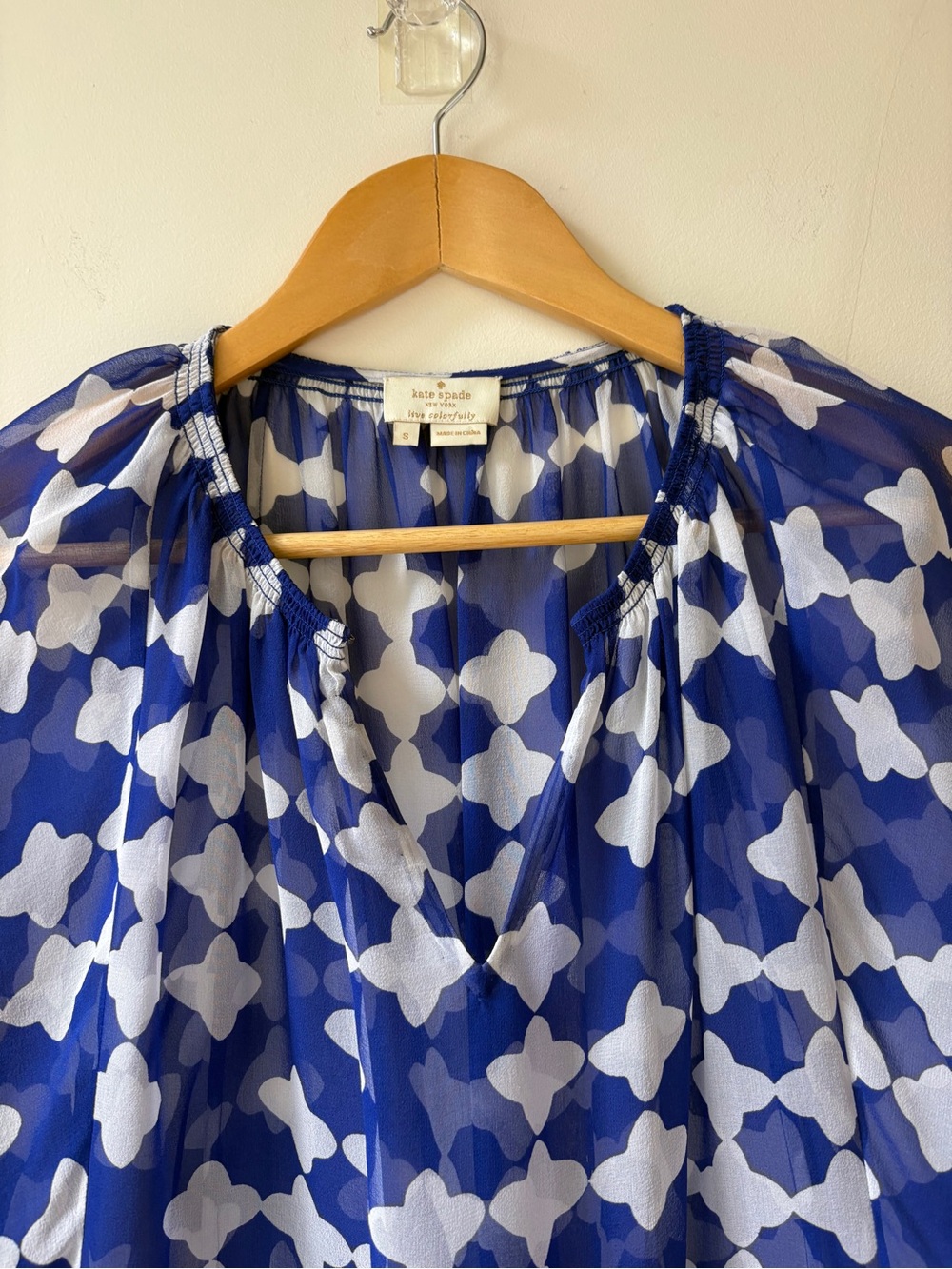 kate spade Sheer Silk Printed Peplum Blouse - Picture 5 of 14